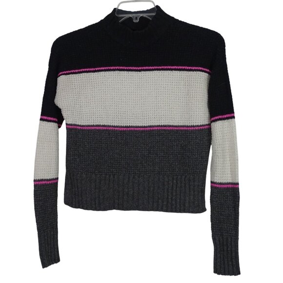 SO Colorblock Black Gray Pink Mock Neck Sweater Women Size XS Long Sleeve - Picture 1 of 9